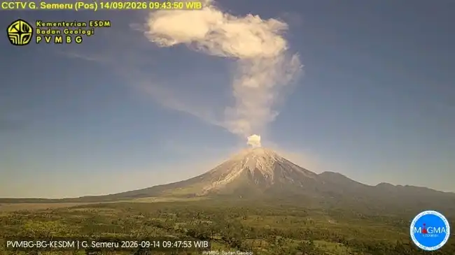 Erupsi Gunung Semeru Terekam pada 14 Oktober, Status Masih Level III